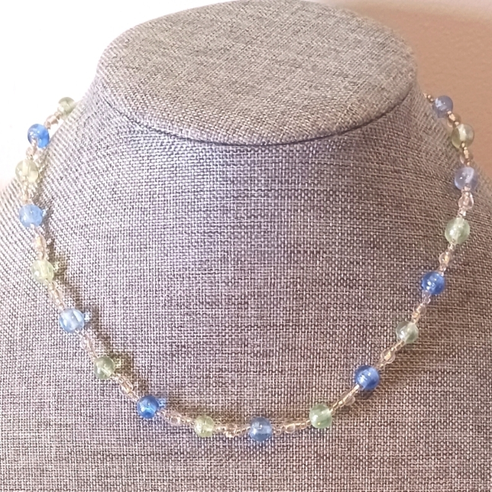 Light Blue and Green Glass Necklace - New Item (17")
